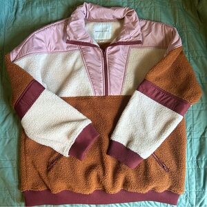 Women's American Eagle Color Block Quarter Zip Jacket Sherpa teddy jacket